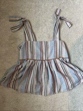 Altar'd State Striped Tie-Shoulder Peplum Camisole - Blue Multi